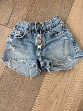 Zara Light Blue Distressed Button-Fly Denim Shorts